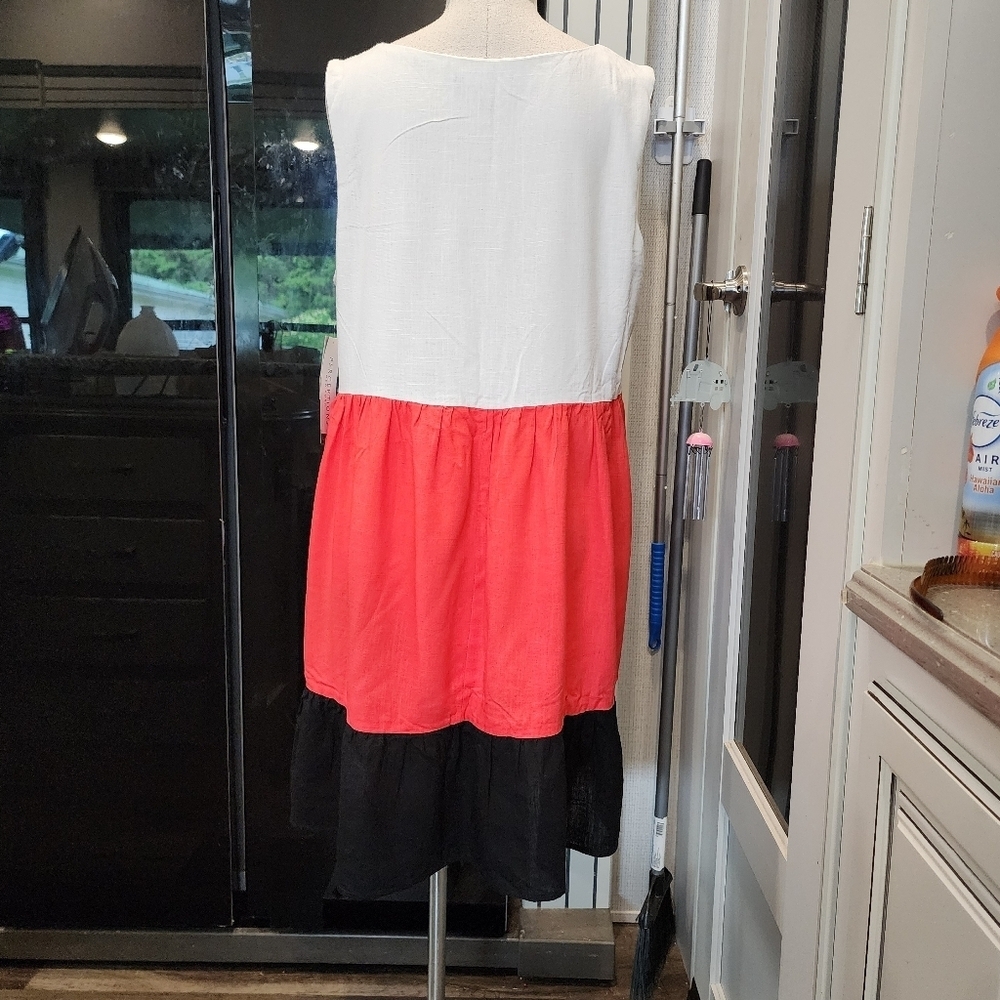 NWT'S PERCEPTIONS NY WHITE, ORANGE & BLACK TIERED DRESS - Picture 3 of 8